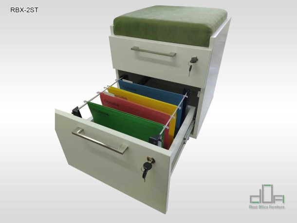 Rollbox birou tapitat cu doua sertare, fete aplicate, uni #AboutOfficeFurniture